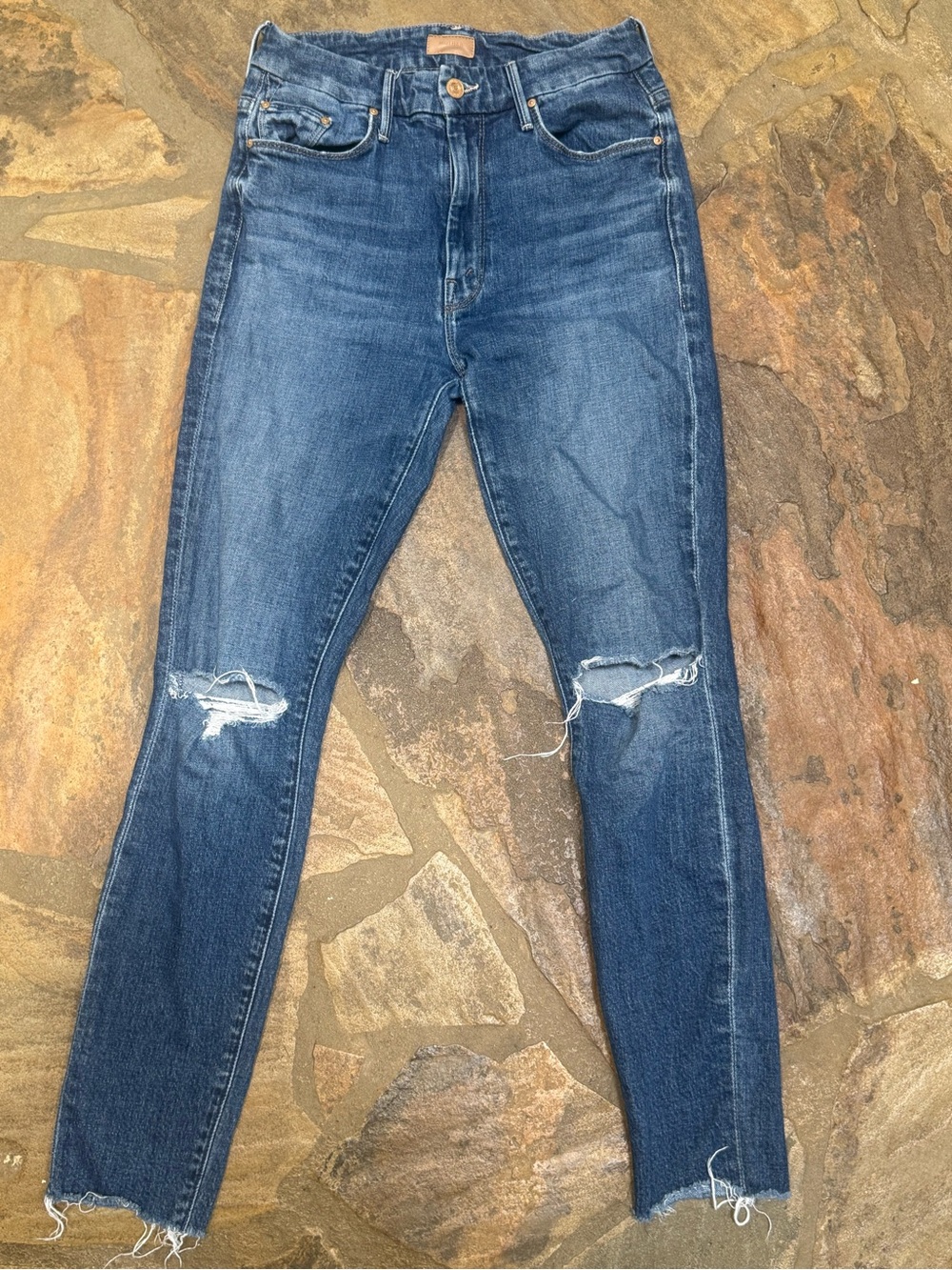 MOTHER High Waisted Looker Ankle Fray Distressed Skinny Jeans Size 26